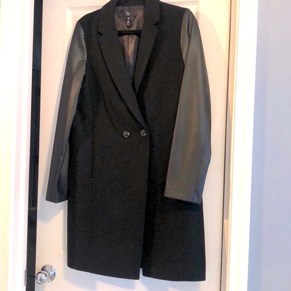 Bloomingdales‎ Aqua black wool/vegan leather coat M - Picture 1 of 10